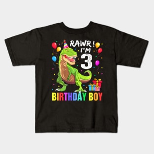 Kids 3 Year Old Shirt 3Rd Birthday Boy T Rex Dinosaur Kids T-Shirt